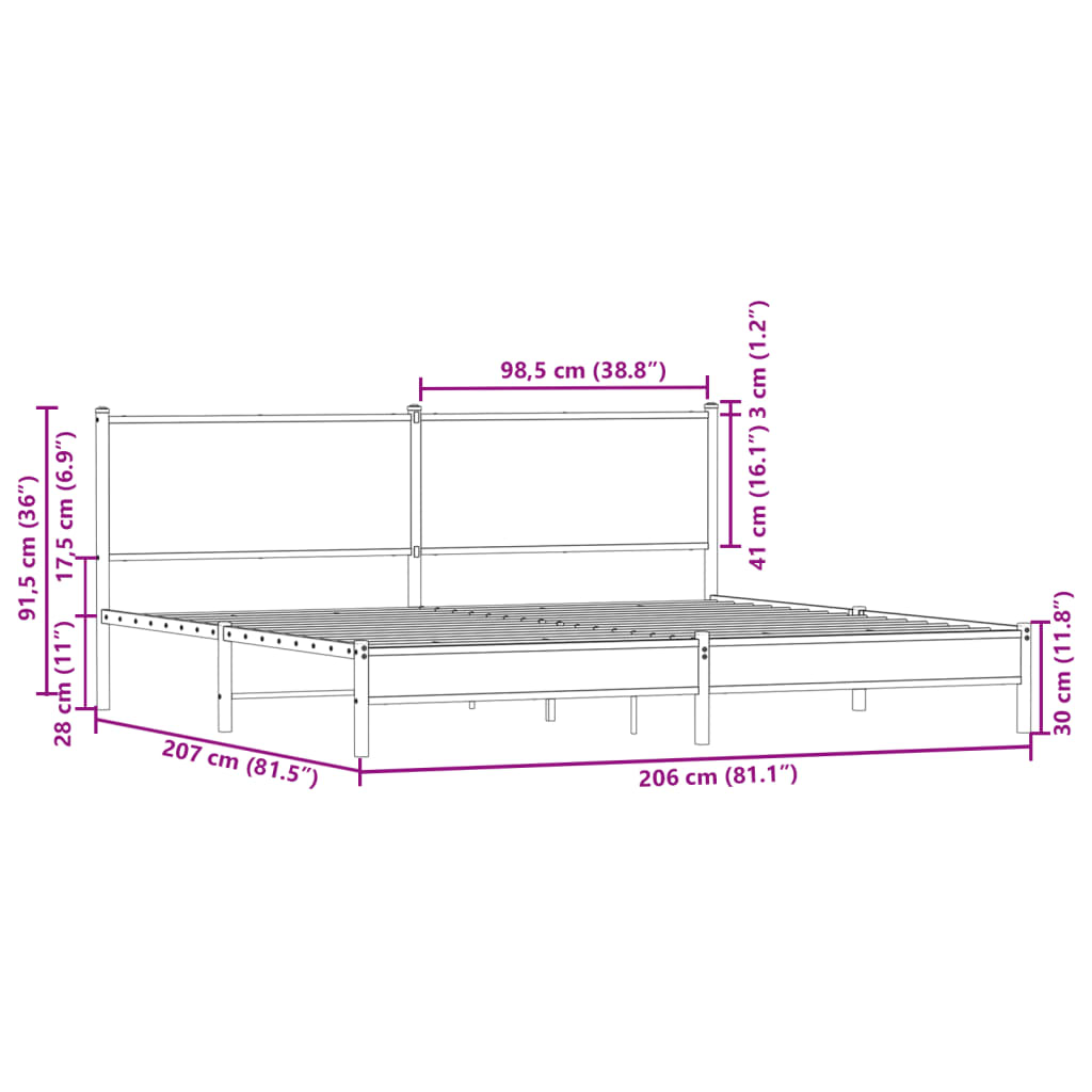 Metalni okvir kreveta bez madraca boja hrasta sonome 200x200 cm