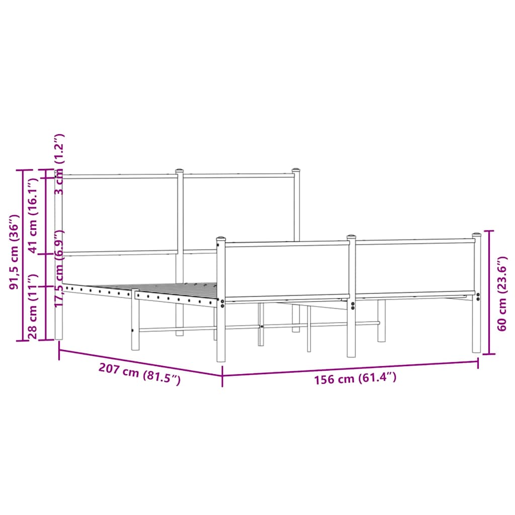 Metalni okvir kreveta bez madraca boja hrasta sonome 150x200 cm