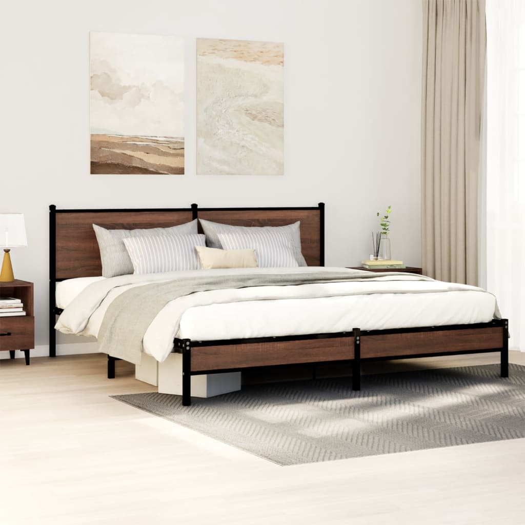Metalni okvir kreveta bez madraca smeđa boja hrasta 183x213 cm