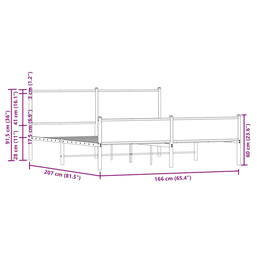 Metalni okvir kreveta bez madraca smeđa boja hrasta 160x200 cm