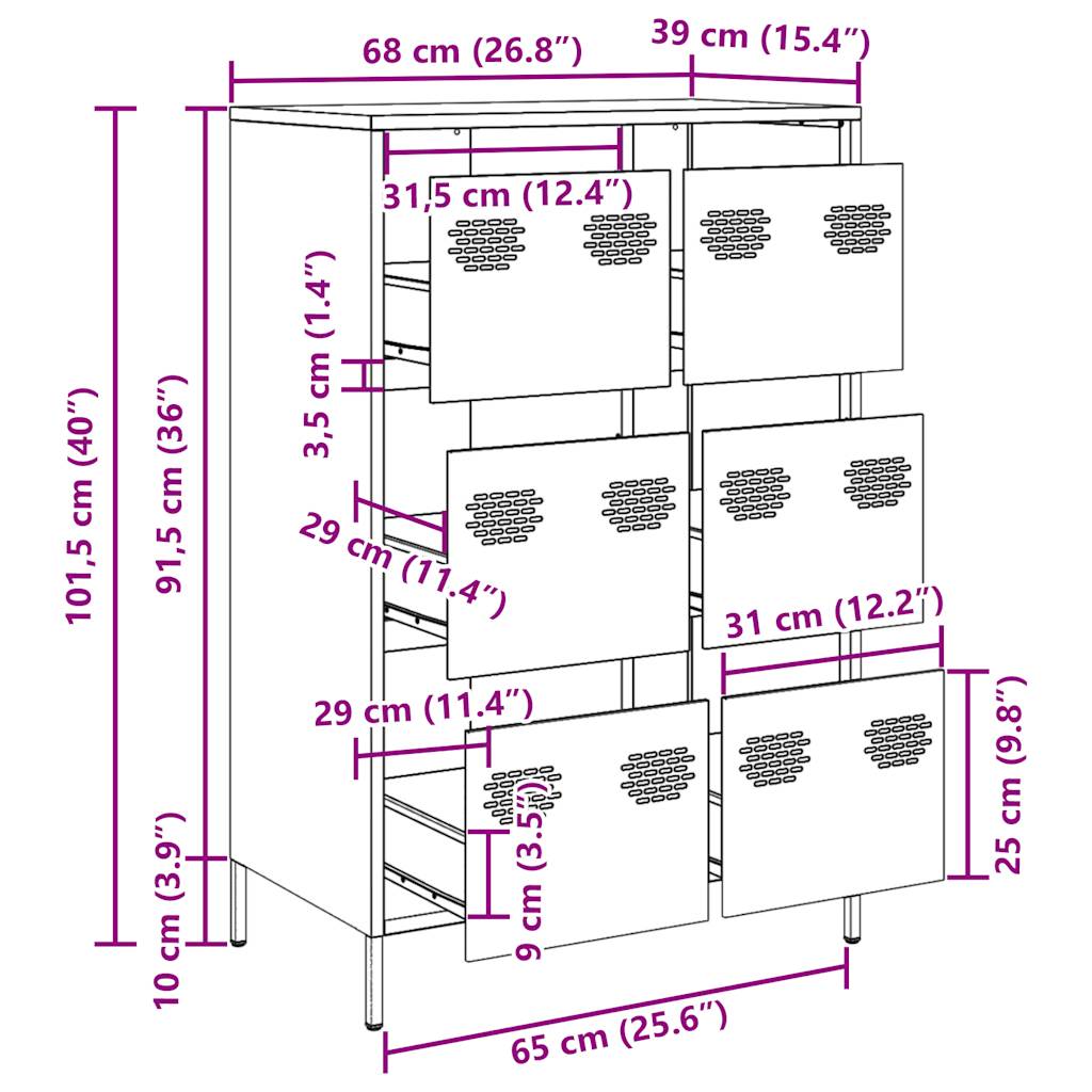 Visoka komoda crna 68 x 39 x 101,5 cm od čelika