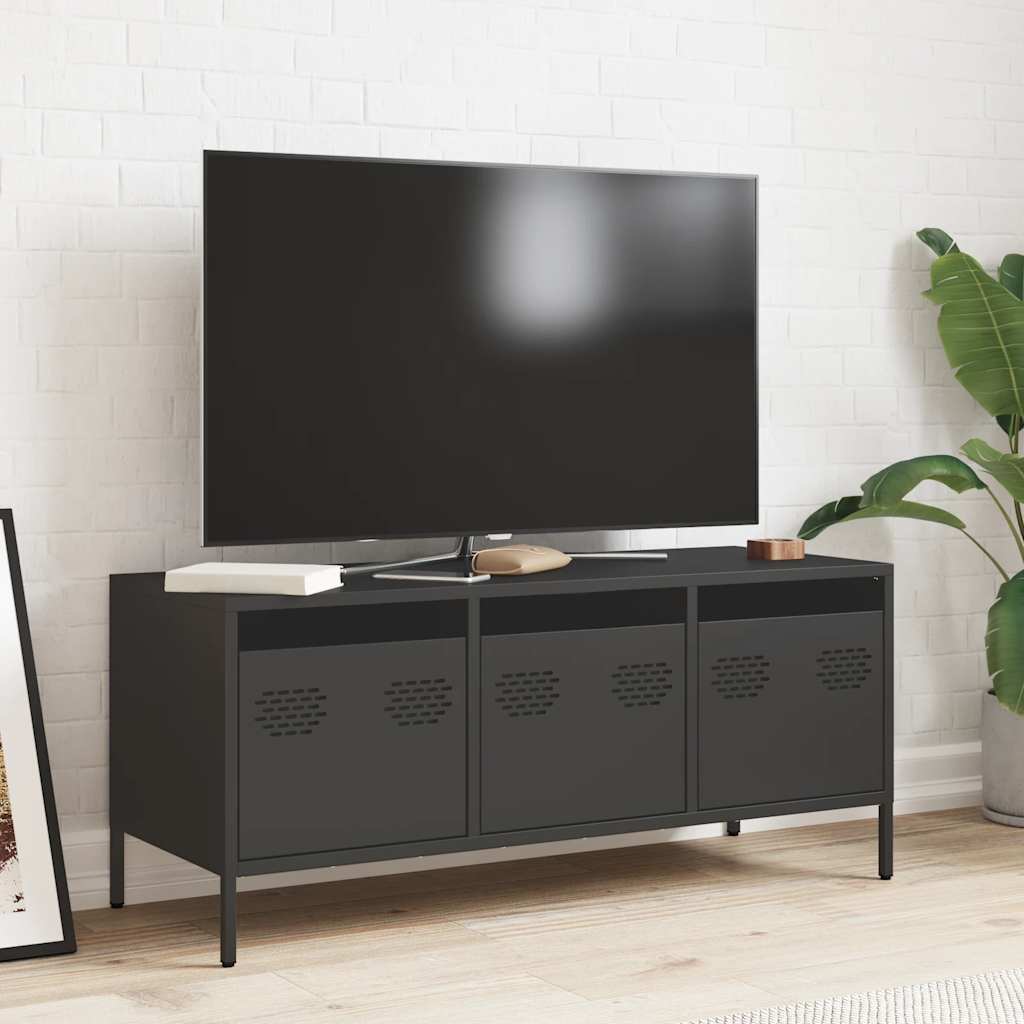 TV ormarić crni 101,5x39x43,5 cm hladno valjani čelik