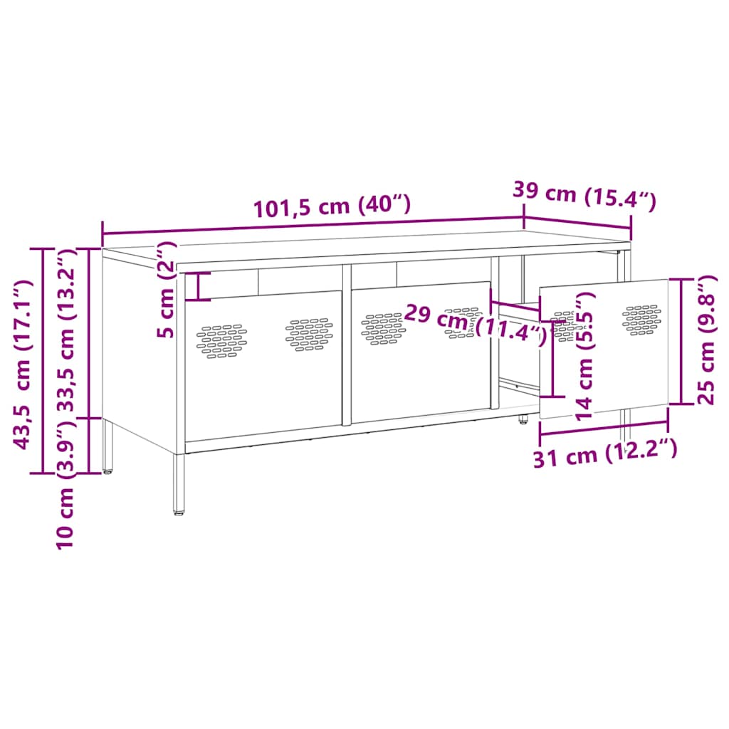 TV ormarić crni 101,5x39x43,5 cm hladno valjani čelik