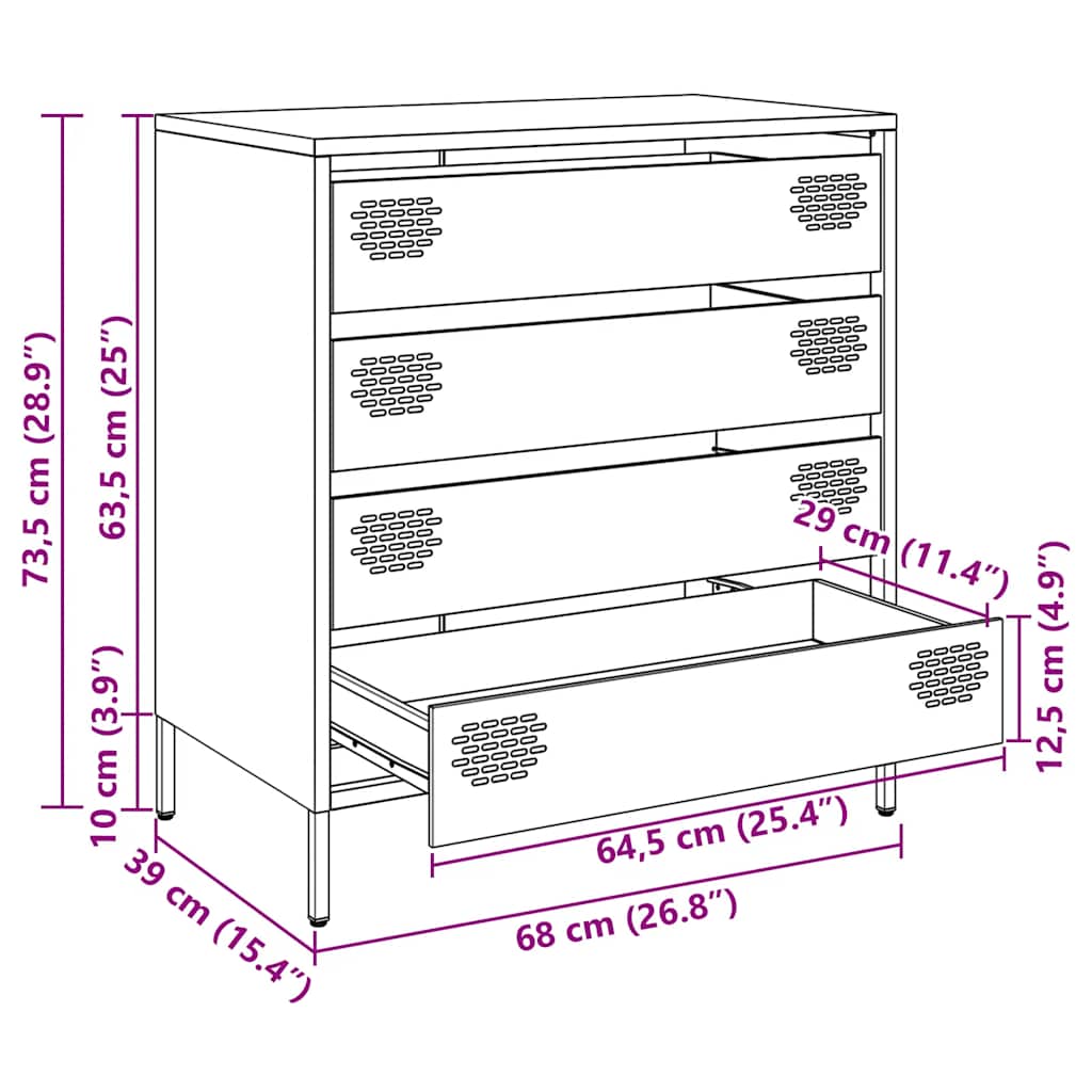 Komoda crna 68x39x73,5 cm hladno valjani čelik