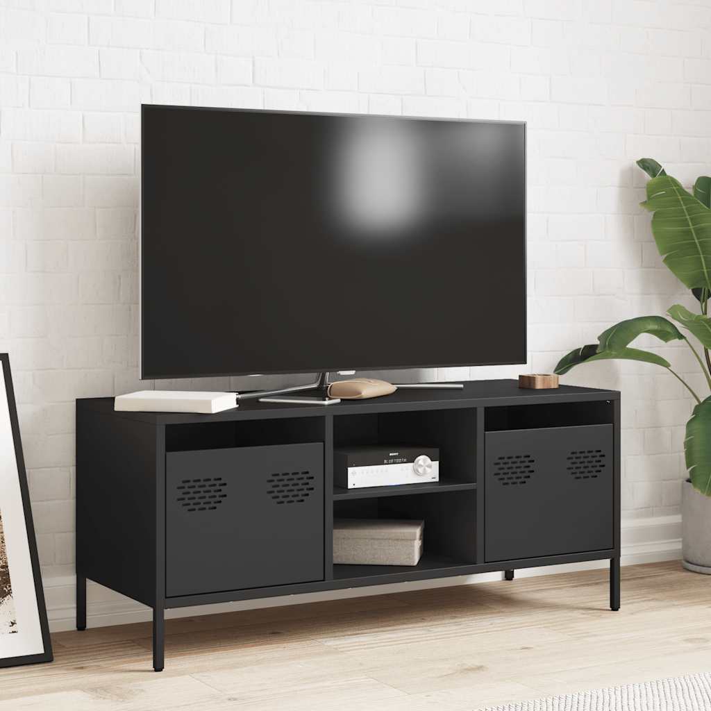 TV ormarić crni 101,5x39x43,5 cm hladno valjani čelik