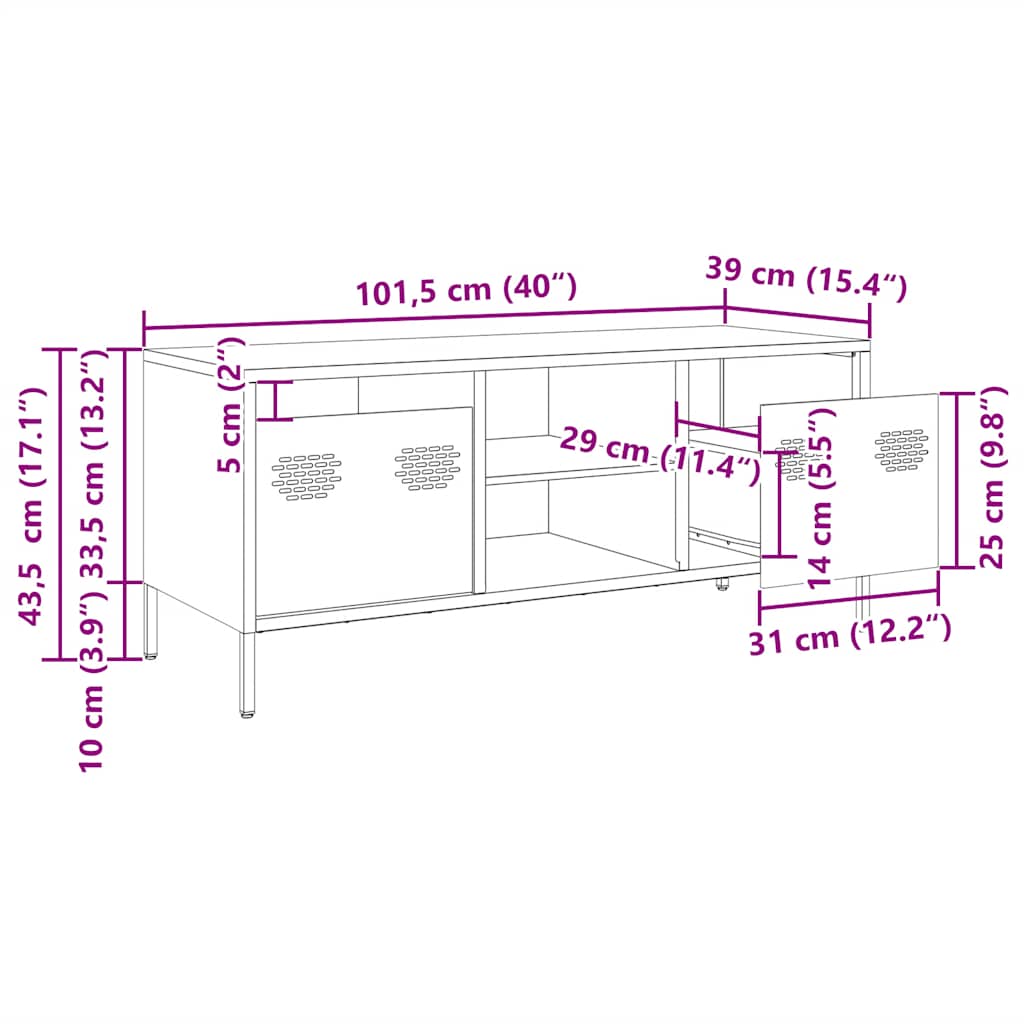 TV ormarić crni 101,5x39x43,5 cm hladno valjani čelik