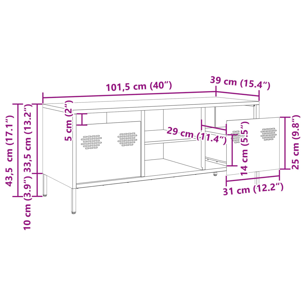 TV ormarić antracit 101,5 x 39 x 43,5 cm hladno valjani čelik