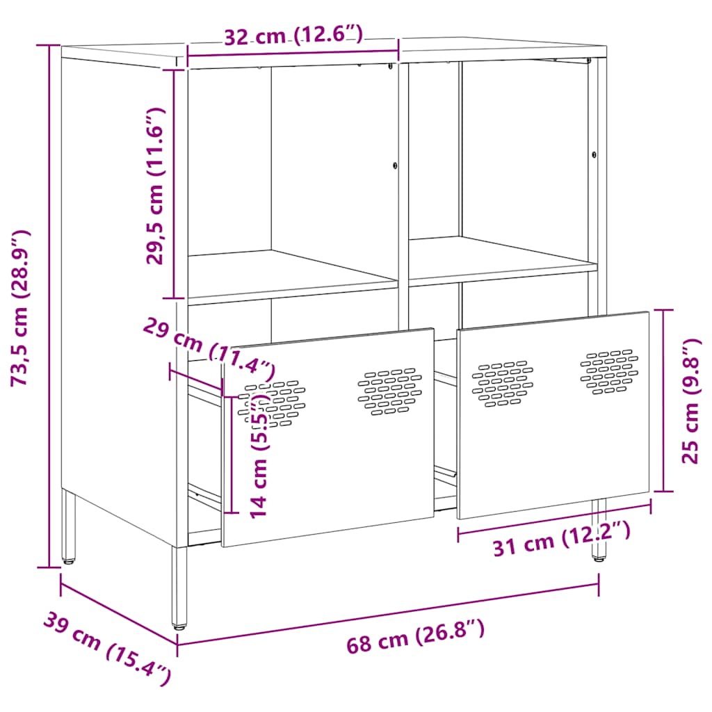 Komoda crna 68x39x73,5 cm hladno valjani čelik