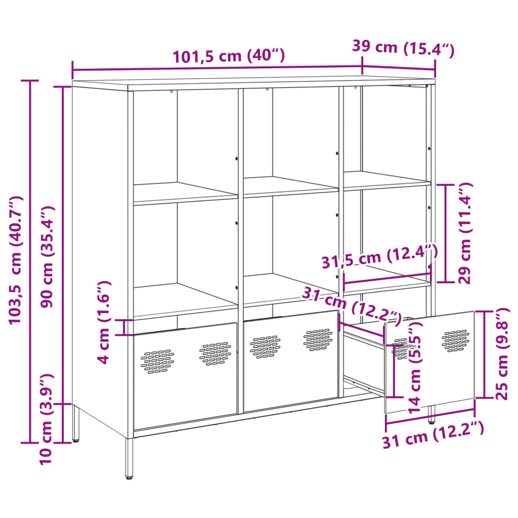 Visoka komoda antracit 101,5x39x103,5 cm od čelika