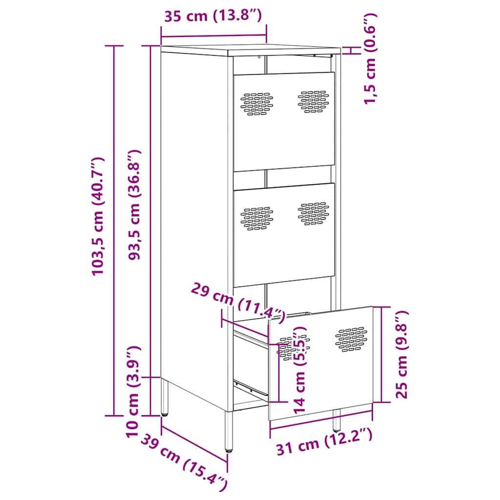Visoka komoda crna 39x35x103,5 cm čelična