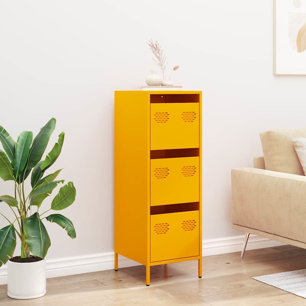 Visoka komoda boja senfa 39x35x103,5 cm čelična