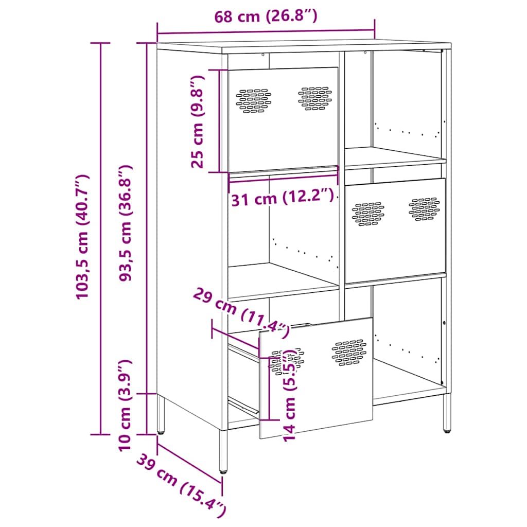Visoka komoda crna 68x39x103,5 cm od čelika