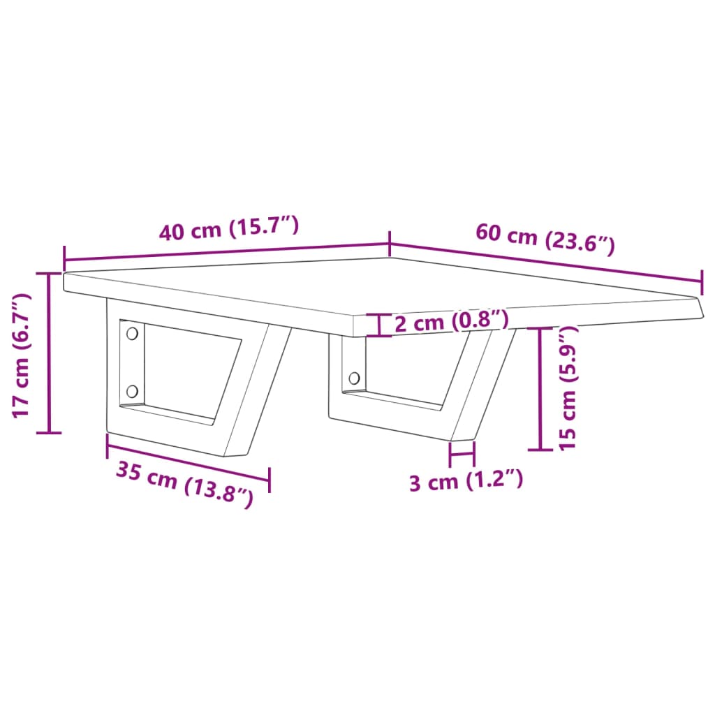 Zidna polica za umivaonik od čelika i masivne hrastovine Smeđa 40 x 60 x 2 cm