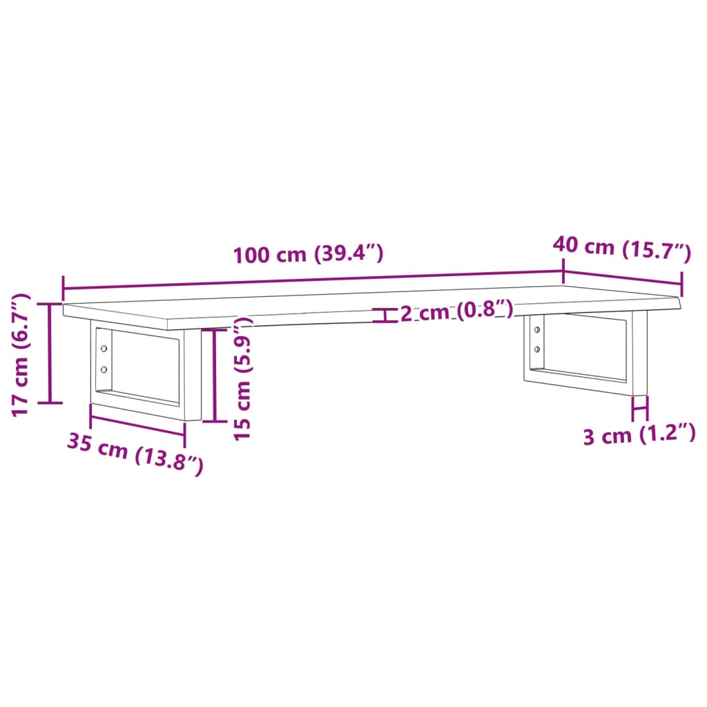 Zidna polica za umivaonik od čelika i masivne hrastovine Smeđa 100 x 40 x 2 cm
