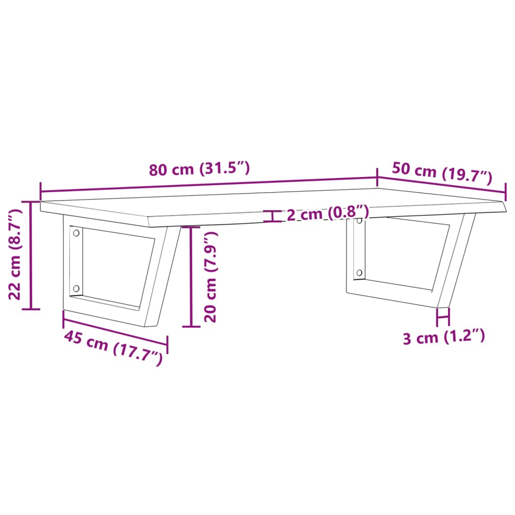 Zidna polica za umivaonik od čelika i masivne hrastovine Smeđa 80 x 50 x 2 cm