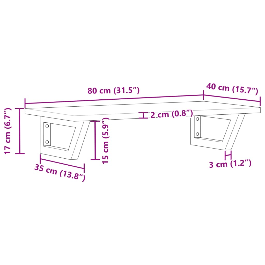 Zidna polica za umivaonik od čelika i masivnog bagremovog drva Smeđa 80 x 40 x 2 cm