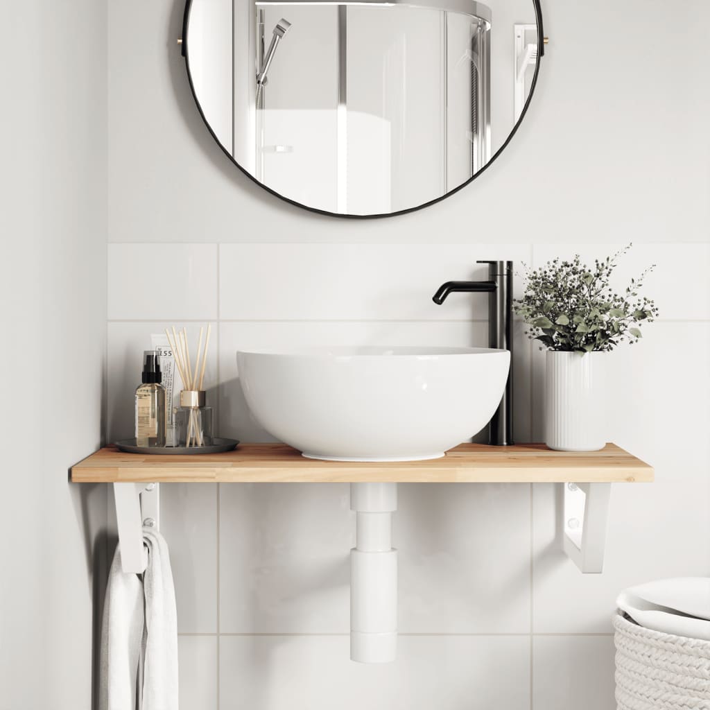 Zidna polica za umivaonik od čelika i masivnog bagremovog drva
