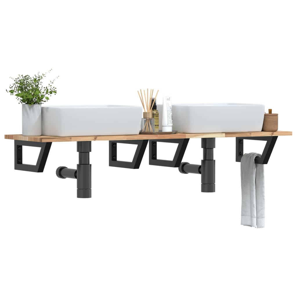 Zidna polica za umivaonik od čelika i masivnog bagremovog drva Smeđa 120 x 40 x 2 cm