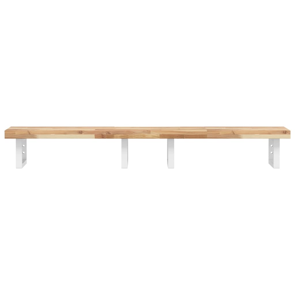 Zidna polica za umivaonik od čelika i masivnog bagremovog drva Smeđa 140 x 40 x 4 cm