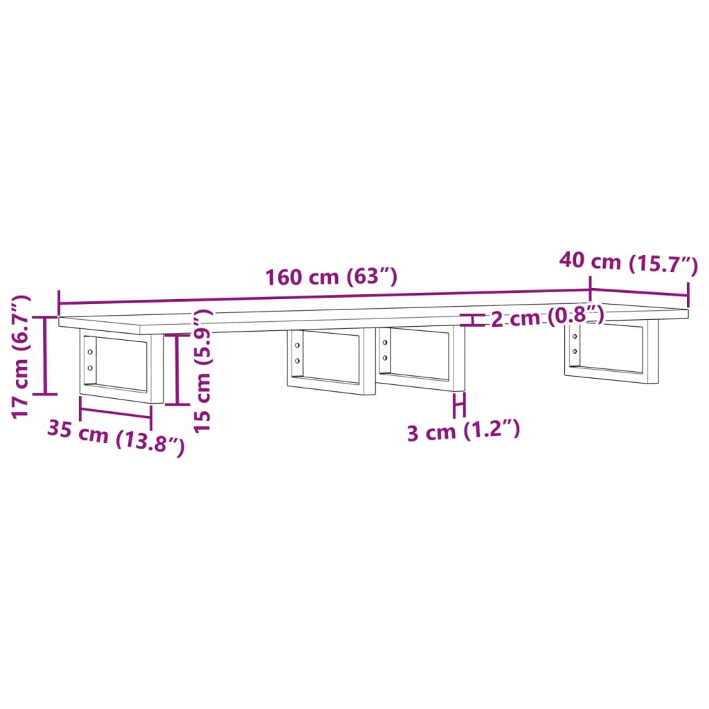 Zidna polica za umivaonik od čelika i masivnog bagremovog drva Smeđa 160 x 40 x 2 cm