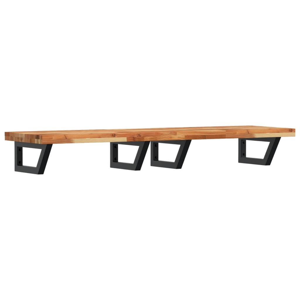 Zidna polica za umivaonik od čelika i masivnog bagremovog drva Smeđa 140 x 40 x 4 cm