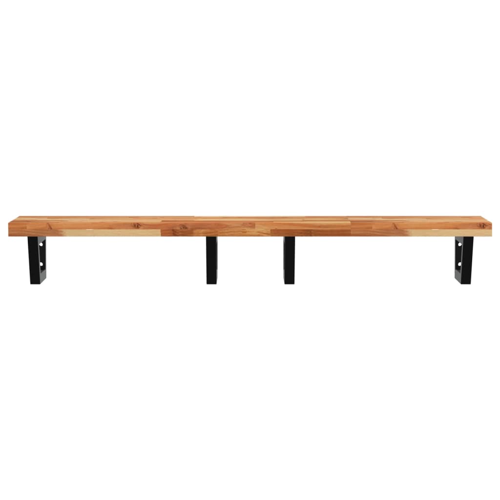 Zidna polica za umivaonik od čelika i masivnog bagremovog drva Smeđa 140 x 40 x 4 cm