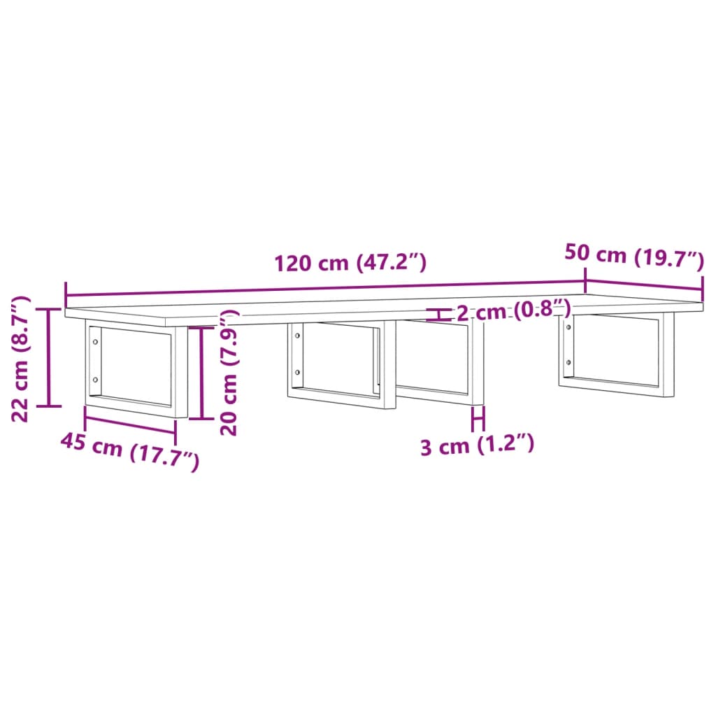 Zidna polica za umivaonik od čelika i masivnog bagremovog drva Smeđa 120 x 50 x 2 cm