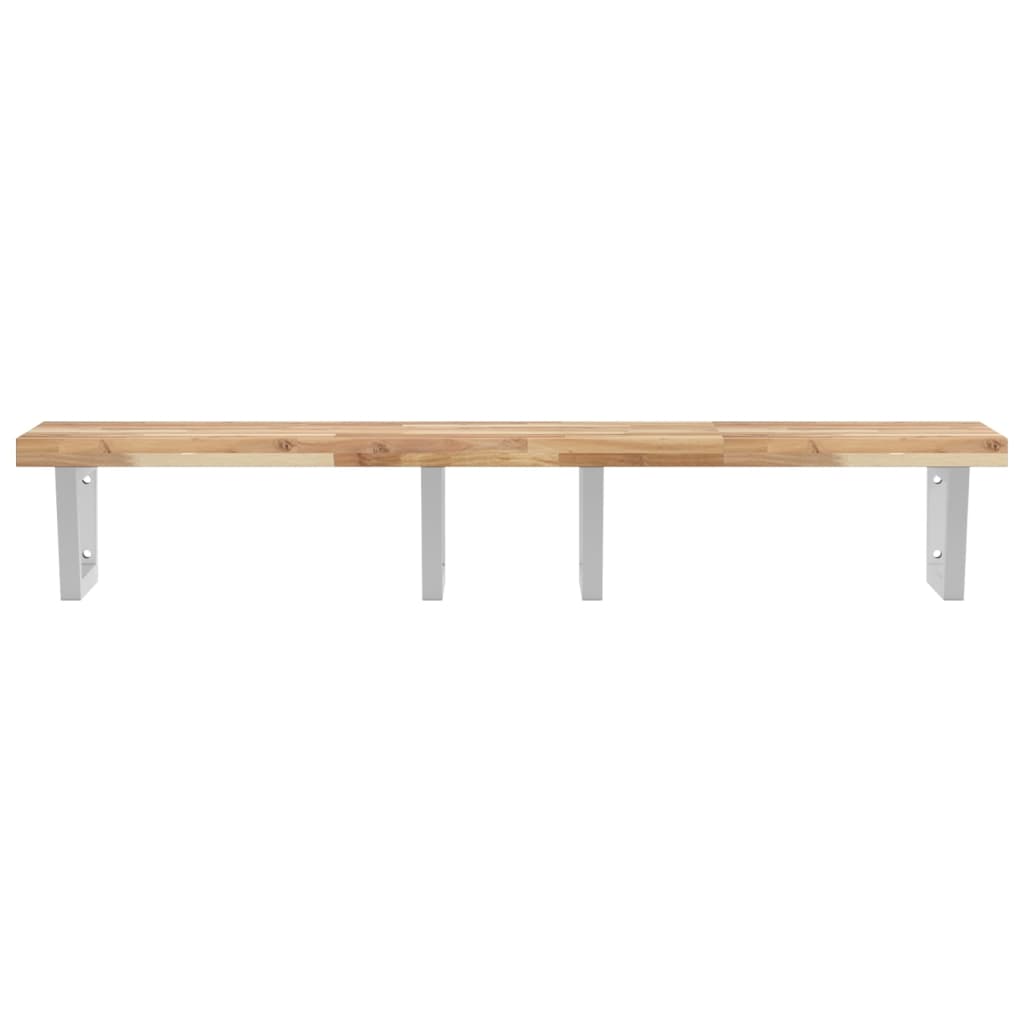 Zidna polica za umivaonik od čelika i masivnog bagremovog drva Smeđa 140 x 50 x 4 cm