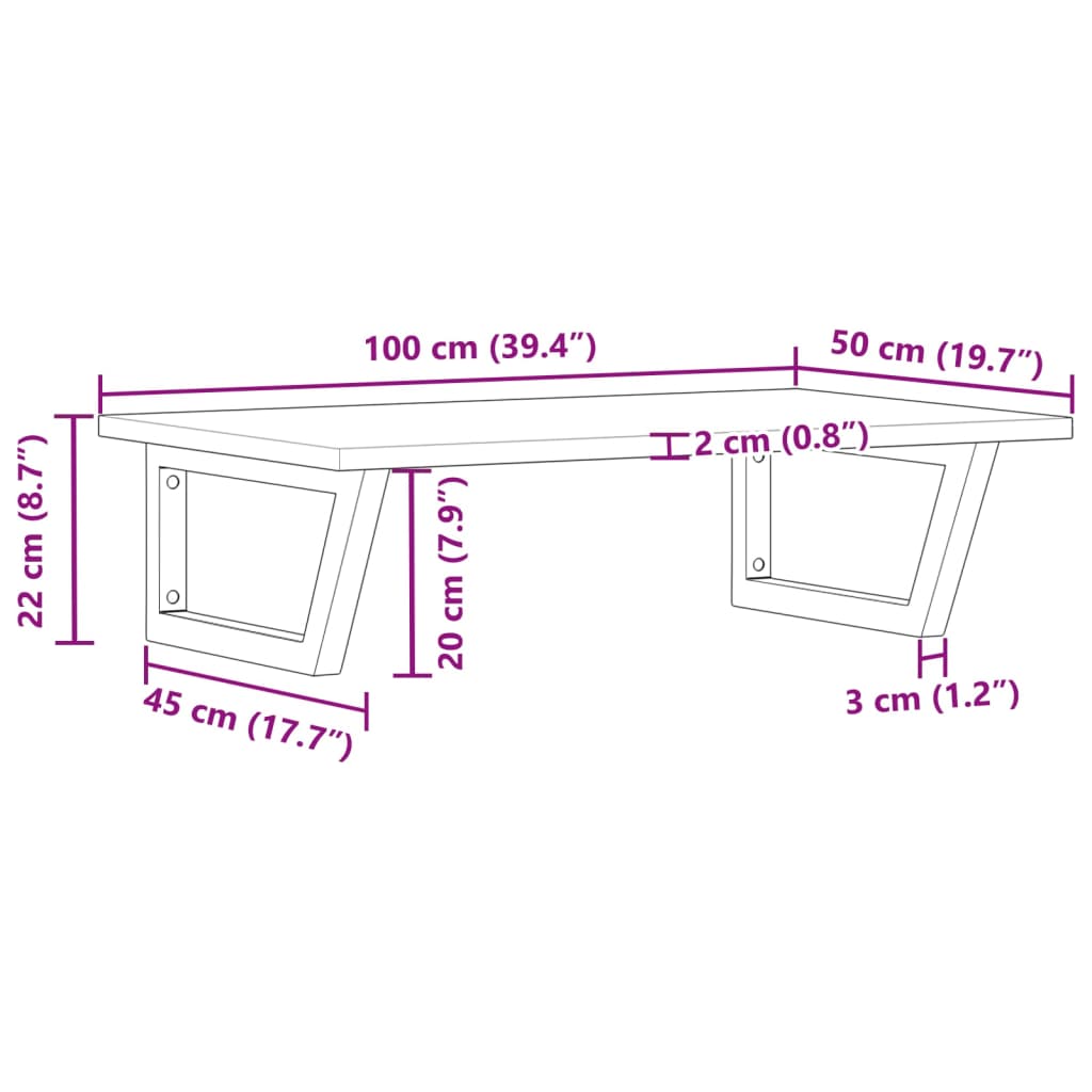 Zidna polica za umivaonik od čelika i masivnog bagremovog drva