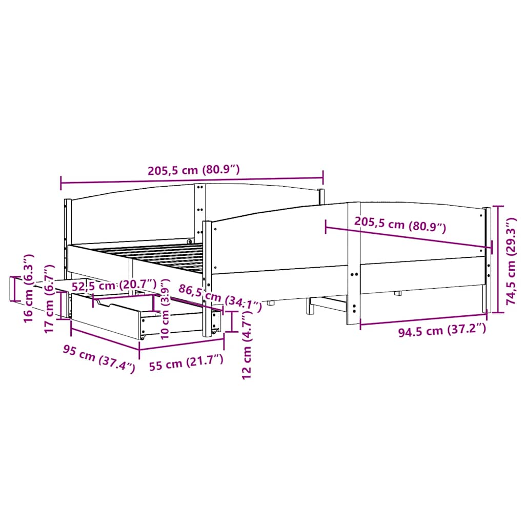 Okvir kreveta bez madraca bijeli 200x200 cm od masivne borovine