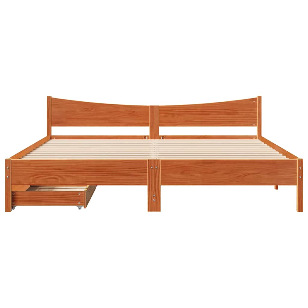 Okvir kreveta s ladicama voštano smeđi 200x200 cm od borovine