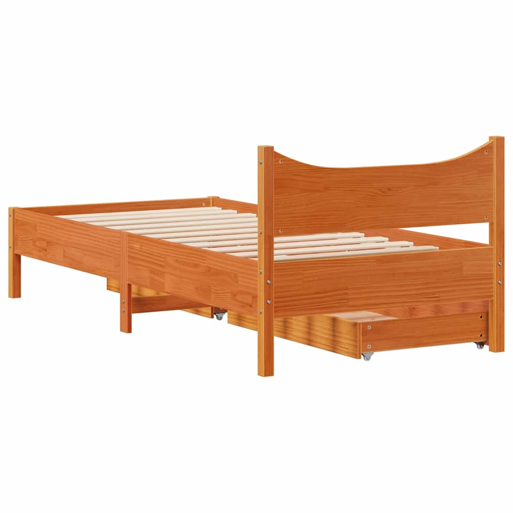 Okvir kreveta s ladicama voštano smeđi 90 x 200 cm borovine
