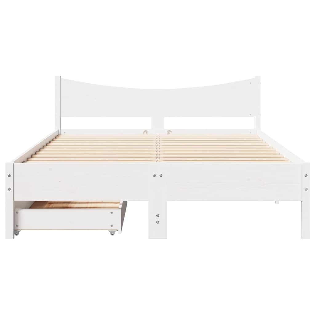Okvir za krevet s ladicama bijeli 135 x 190 cm od borovine
