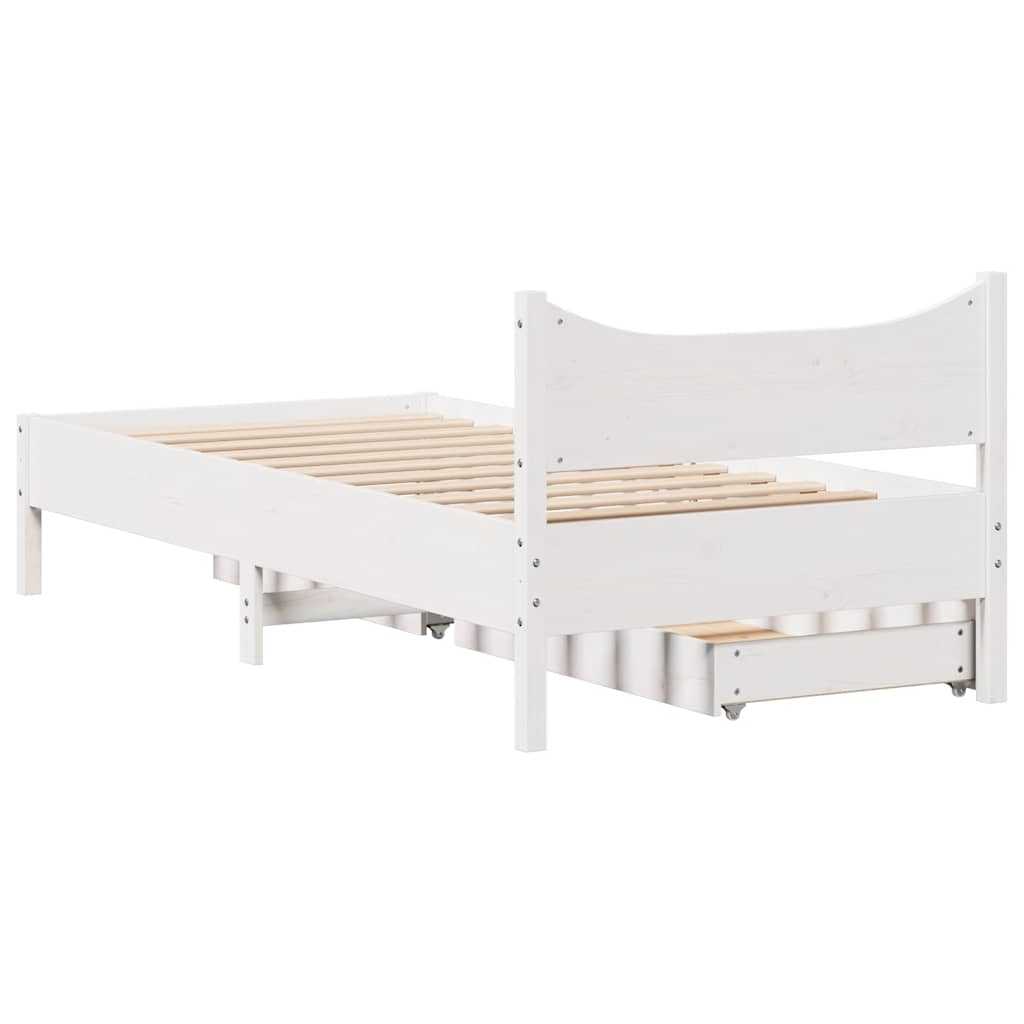 Okvir kreveta s ladicama bijeli 75x190 cm od borovine