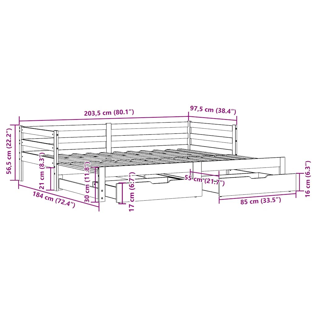 Dnevni krevet s ladicama bez madraca 90x200 cm masivno drvo