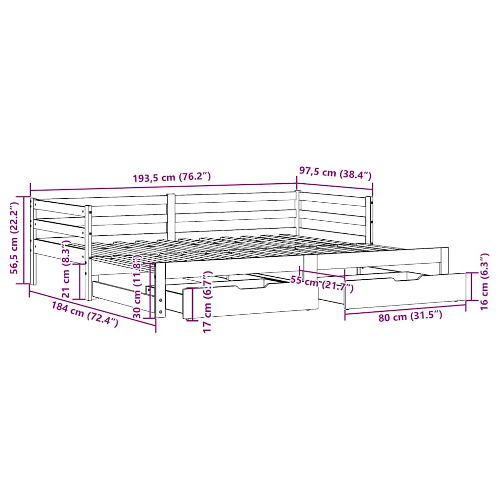 Dnevni krevet na razvlačenje bez madraca voštano smeđi 90x190cm