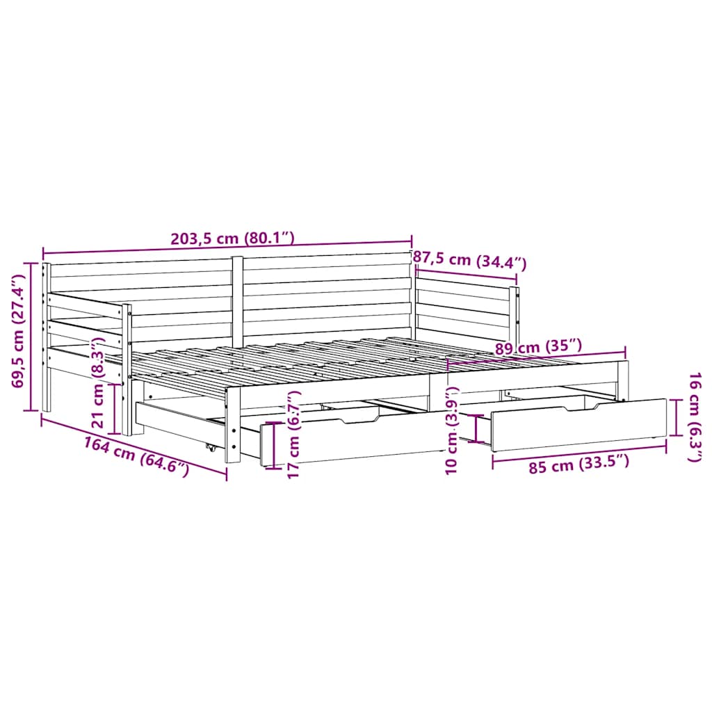 Dnevni krevet na razvlačenje s ladicama bez madraca 80x200 cm