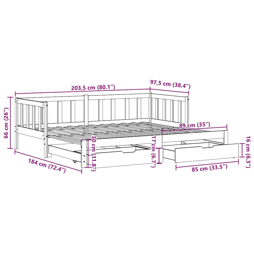 Dnevni krevet na razvlačenje s ladicama bez madraca 90x200 cm