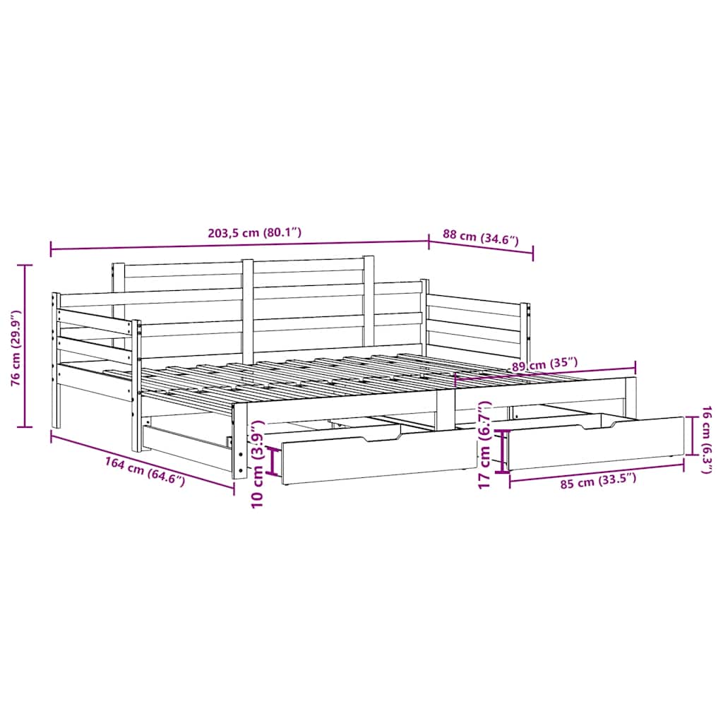 Dnevni krevet na razvlačenje s ladicama bez madraca 80x200 cm
