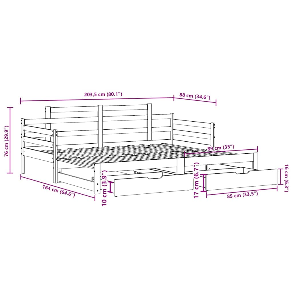 Dnevni krevet na razvlačenje s ladicama bez madraca 80x200 cm