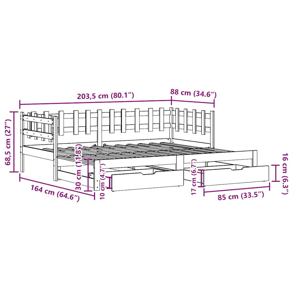 Dnevni krevet na razvlačenje s ladicama bez madraca 80x200 cm
