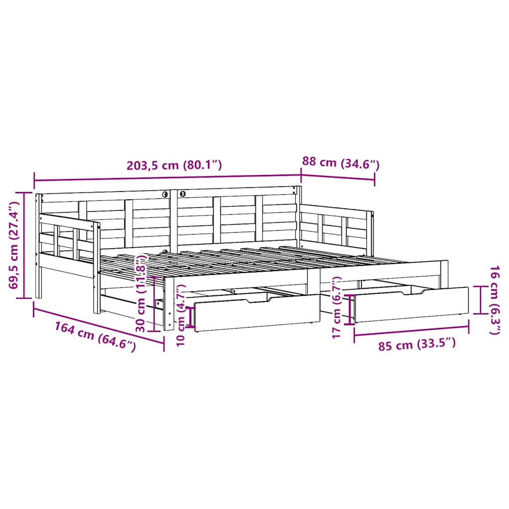 Dnevni krevet na razvlačenje s ladicama bez madraca 80x200 cm
