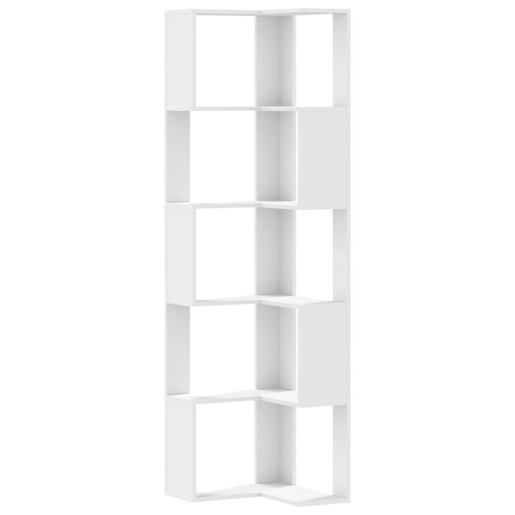 Kutni regal za knjige s 5 razine bijeli 50x50x179 cm drveni