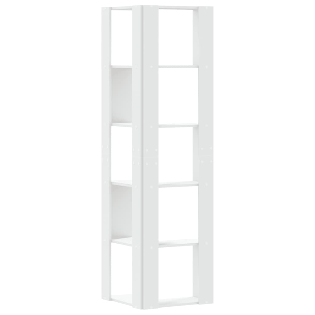Kutni regal za knjige s 5 razine bijeli 50x50x179 cm drveni