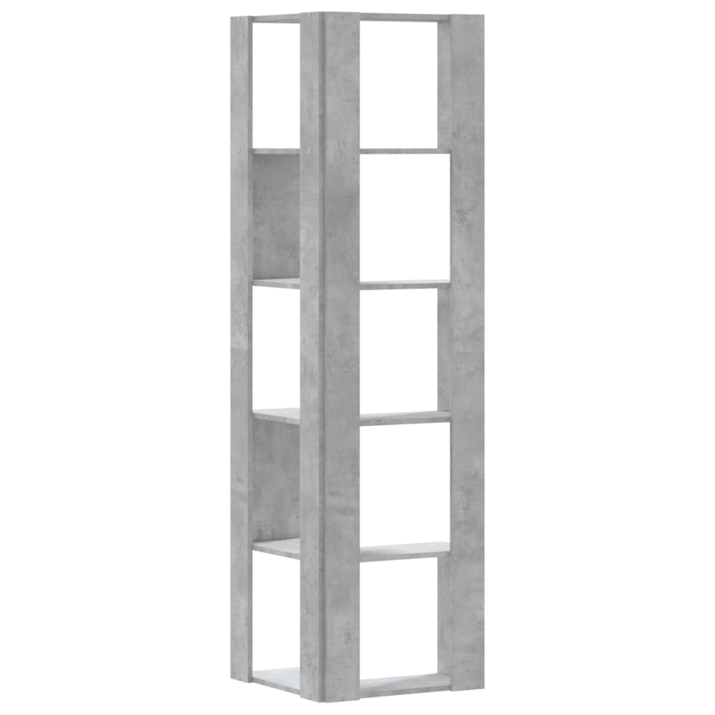 Kutni regal za knjige 5 razine boja betona 50x50x179 cm drveni