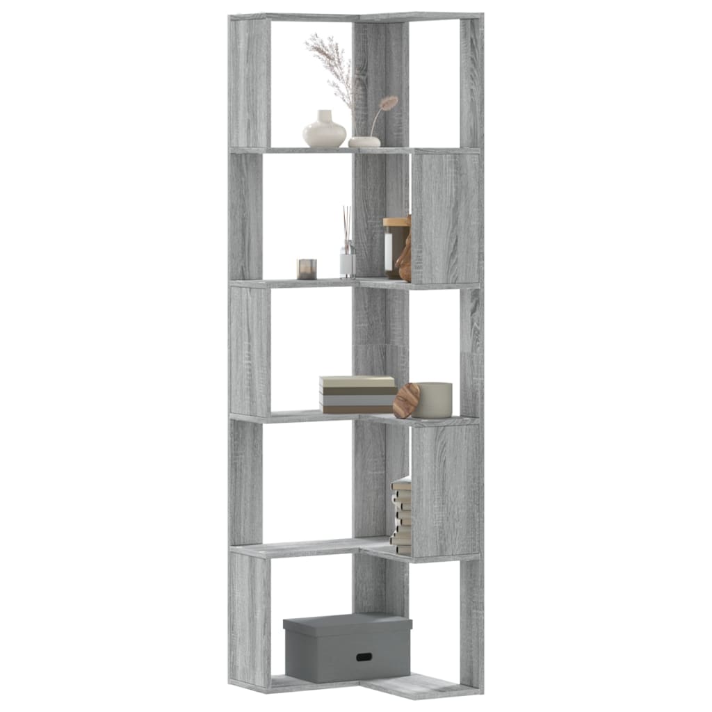 Kutni regal za knjige s 5 razine boja hrasta 50x50x179cm drveni