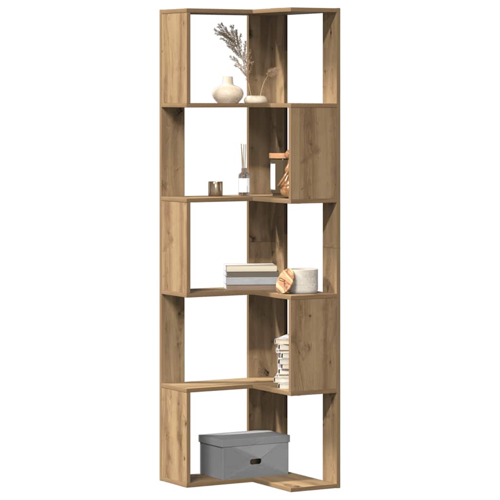 Kutni regal z knjige 5 razine artisian hrast 50x50x179cm drveni
