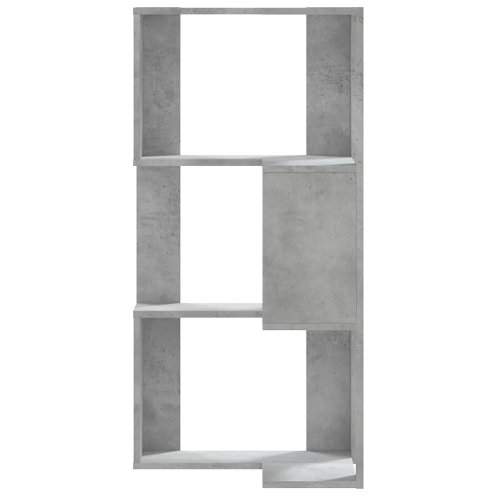 Kutni regal za knjige 3 razine boja betona 50x50x102 cm drveni