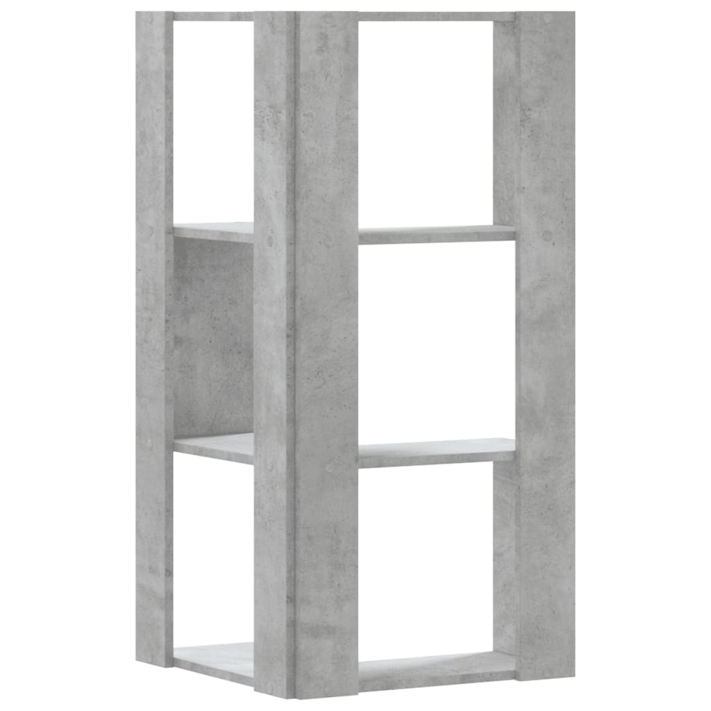 Kutni regal za knjige 3 razine boja betona 50x50x102 cm drveni