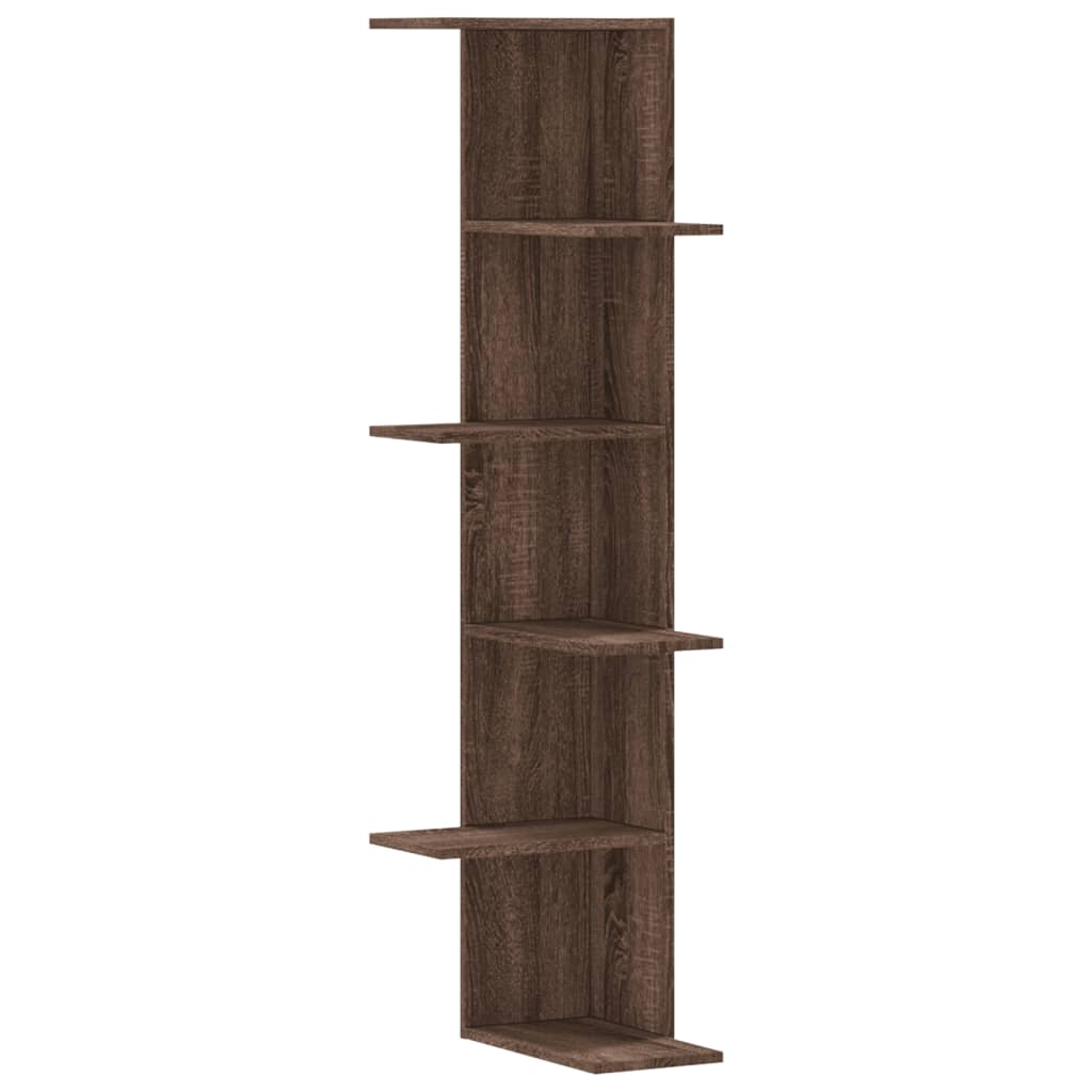 Kutna zidna polica smeđa boja hrasta 36,5x36,5x140 cm drvena